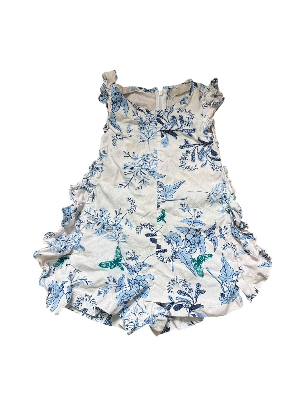 4/$25 AIRE Girls Blue Floral Ruffle Romper Toddler Size 2 Cotton Ruffle Trim